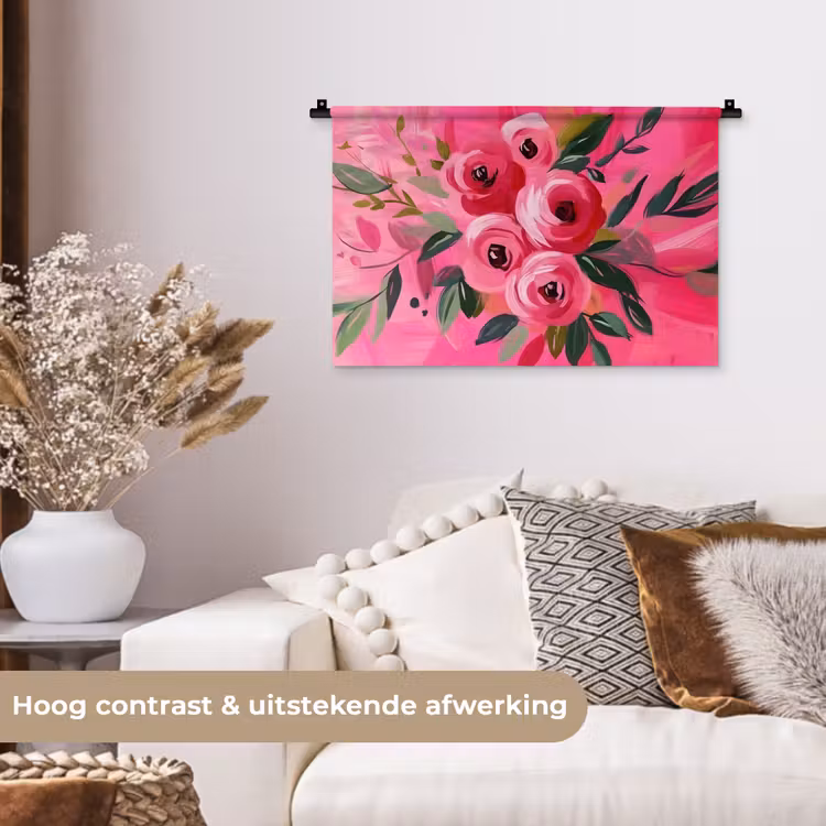 Bloemen - Verf - Roze Wandkleed katoen klein -sfeer1