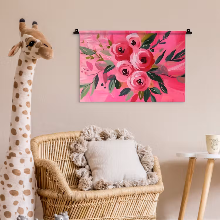 Bloemen - Verf - Roze Wandkleed katoen klein -wsfeer5_kind
