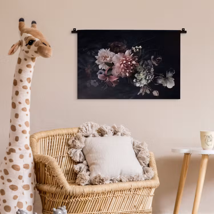 Bloemen - Vintage - Pastel - Zwart - Boeket Wandkleed katoen klein -wsfeer5_kind