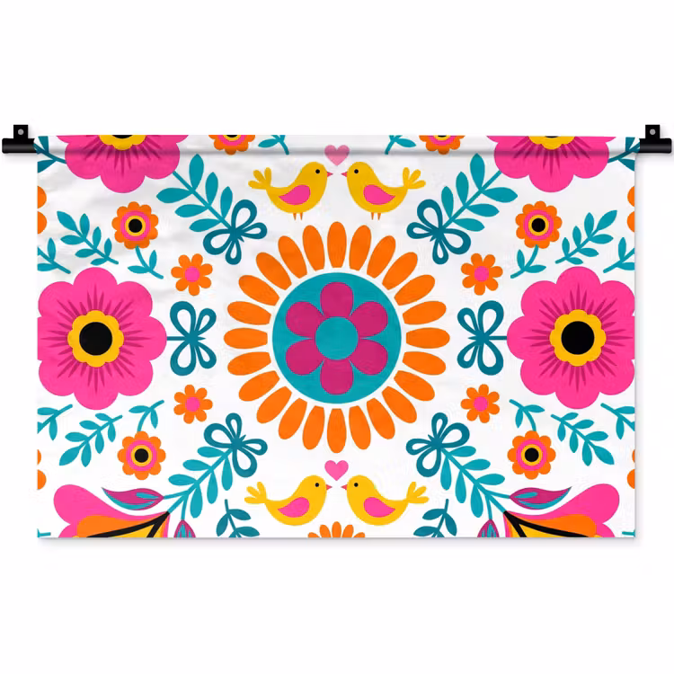 Bloemen - Vogel - Patroon - Kleurrijk - Modern Wandkleed katoen klein -zz3d