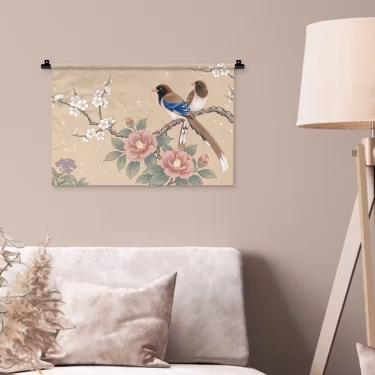 Bloemen - Vogels - Bloemen Wandkleed katoen klein -sfeer4