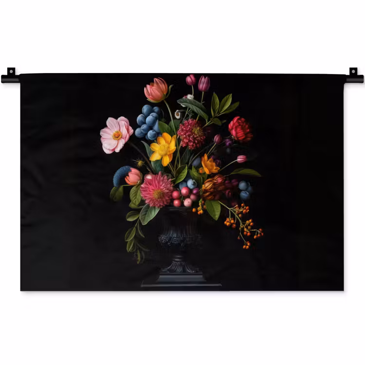 Bloemen - Vrolijk - Vaas Wandkleed katoen klein -zz3d