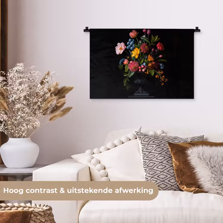 Bloemen - Vrolijk - Vaas Wandkleed katoen klein -sfeer1