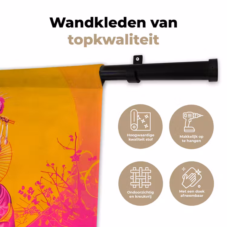 Bloemen - Vrouw - Kimono - Roze Wandkleed katoen klein -sfeer2