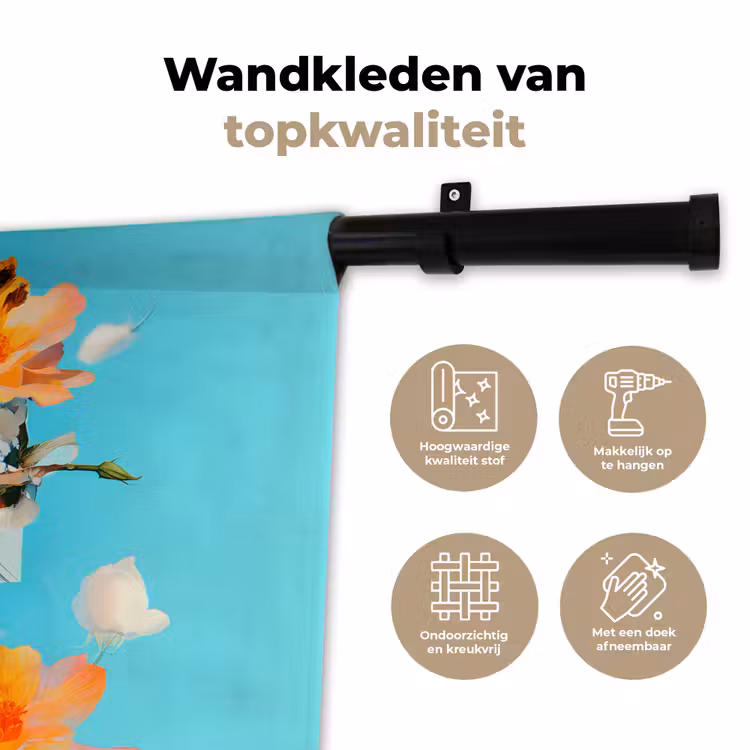 Bloemen - Vrouw - Zonnebril - Blauw Wandkleed katoen klein -sfeer2