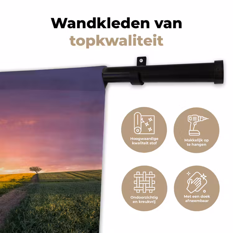 Bloemen - Weg - Lucht - Geel - Paars - Zonsondergang - Natuur Wandkleed katoen klein -sfeer2