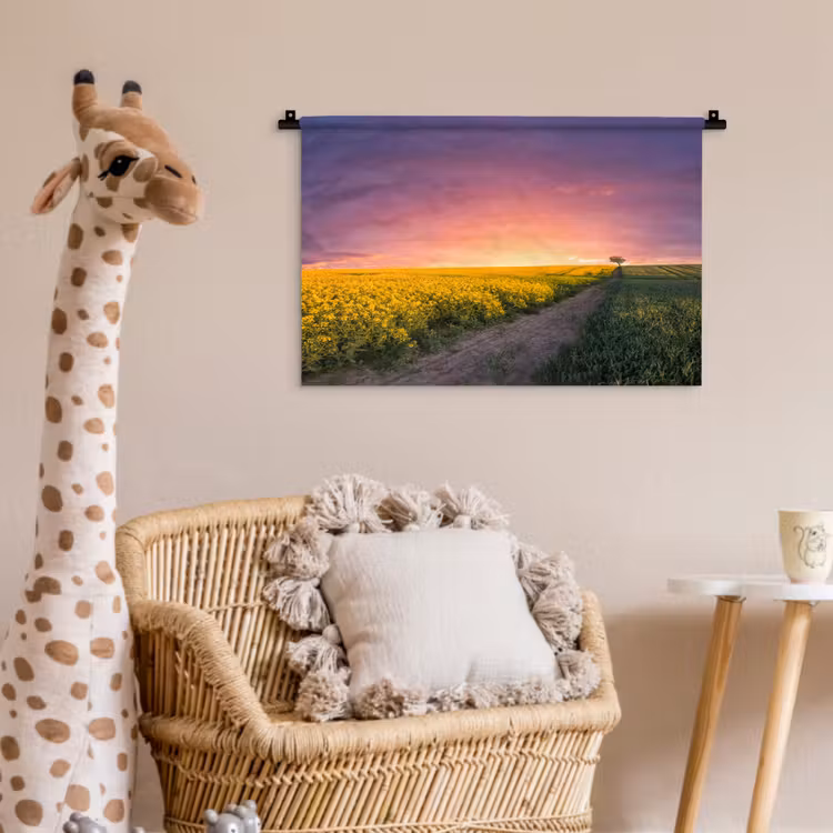 Bloemen - Weg - Lucht - Geel - Paars - Zonsondergang - Natuur Wandkleed katoen klein -wsfeer5_kind
