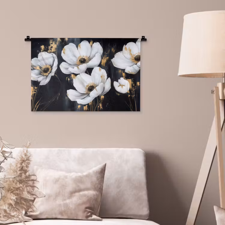 Bloemen - Wit - Abstract Wandkleed katoen klein -sfeer4