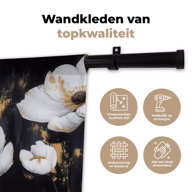 Bloemen - Wit - Abstract Wandkleed katoen klein -sfeer2