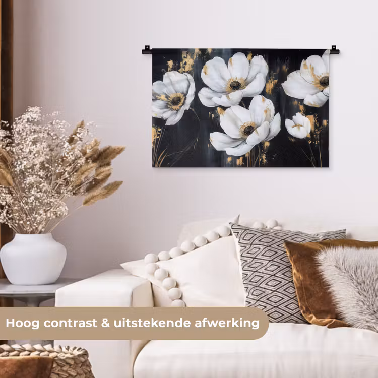 Bloemen - Wit - Abstract Wandkleed katoen klein -sfeer1