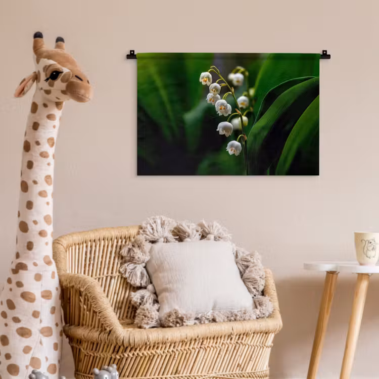 Bloemen - Wit - Bladeren - Lelietjes Wandkleed katoen klein -wsfeer5_kind