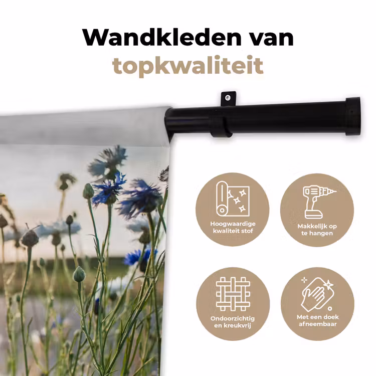 Bloemen - Zomer - Korenbloem - Blauw - Zon - Wolken Wandkleed katoen klein -sfeer2
