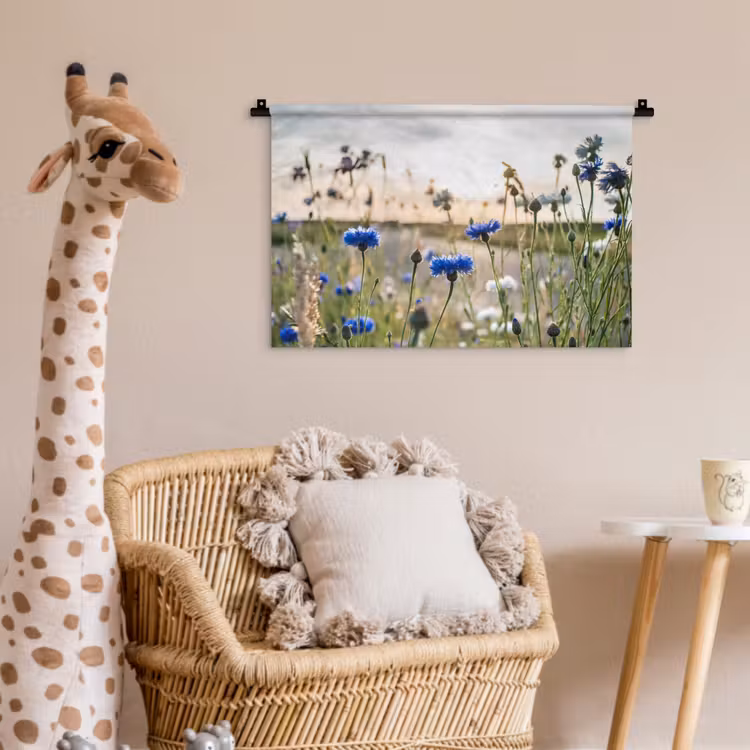 Bloemen - Zomer - Korenbloem - Blauw - Zon - Wolken Wandkleed katoen klein -wsfeer5_kind