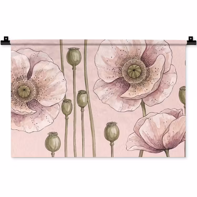 Bloemen - Zomer - Natuur - Aquarel - Roze Wandkleed katoen klein -zz3d