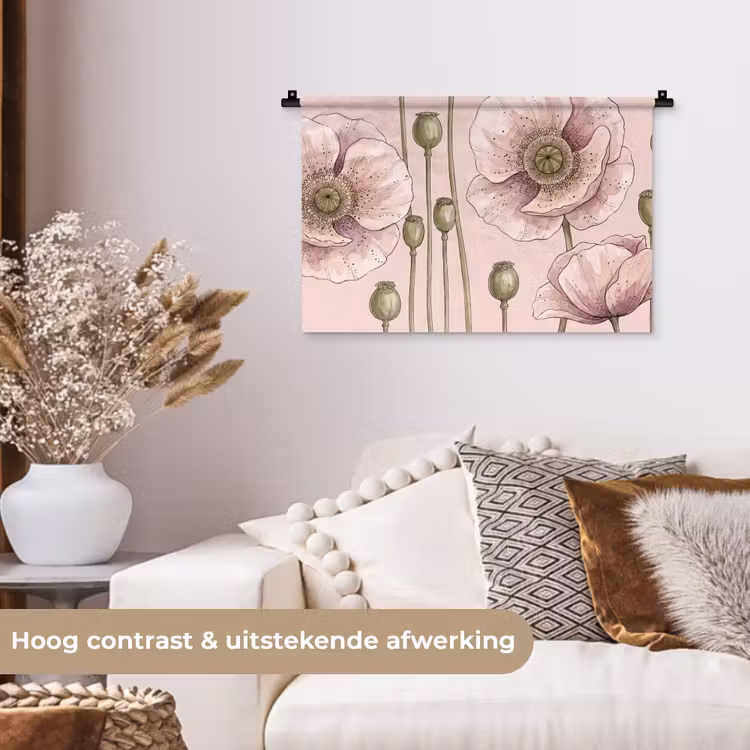 Bloemen - Zomer - Natuur - Aquarel - Roze Wandkleed katoen klein -sfeer1