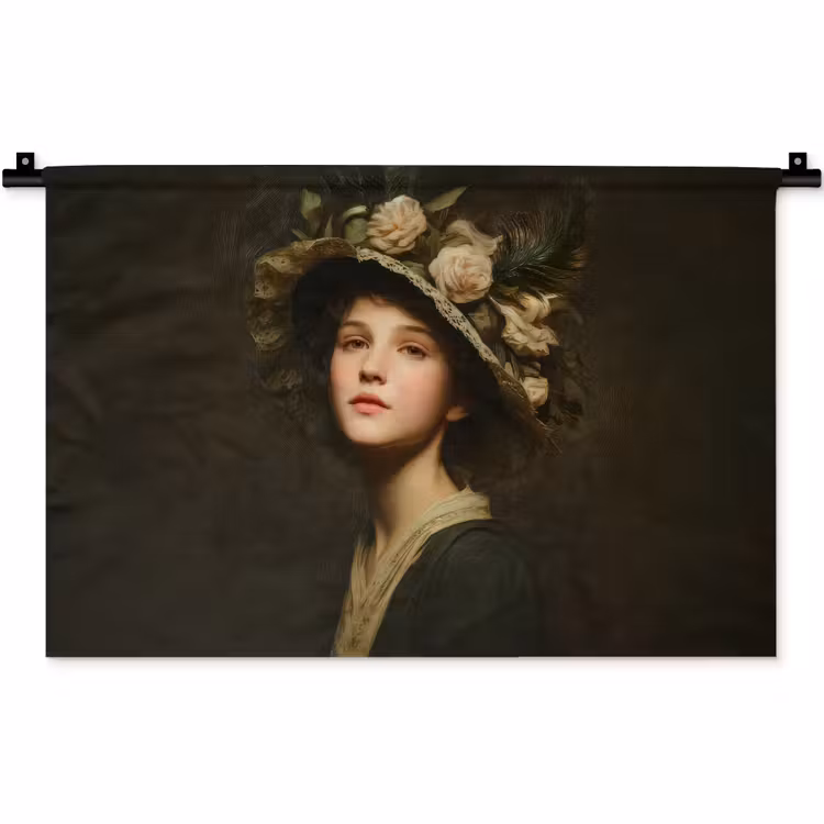 Bloemenhoed - Portret - Vrouw Wandkleed katoen klein -zz3d