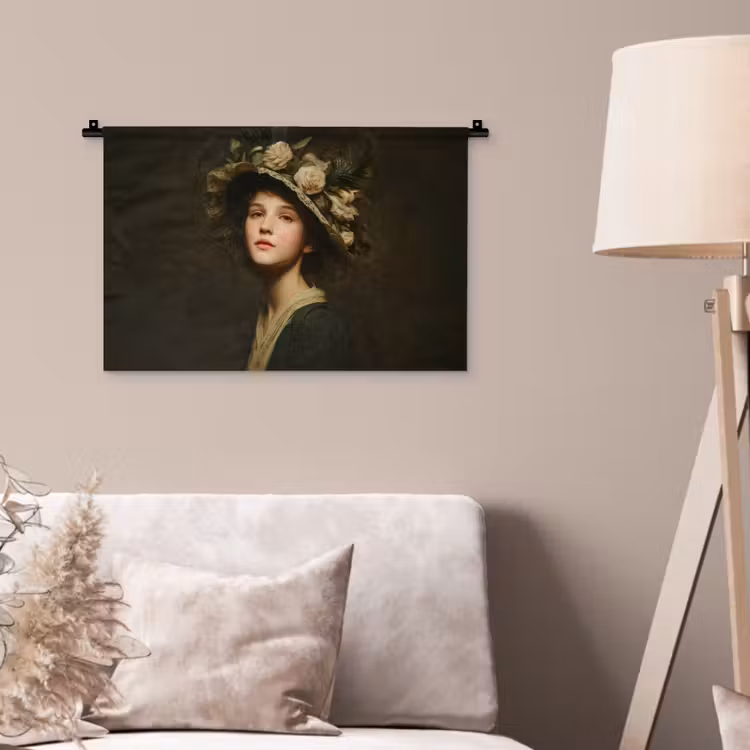 Bloemenhoed - Portret - Vrouw Wandkleed katoen klein -sfeer4