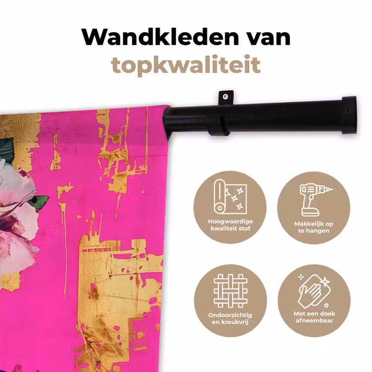 Bloemenkroon - Goud - Vrouw - Portret Wandkleed katoen klein -sfeer2