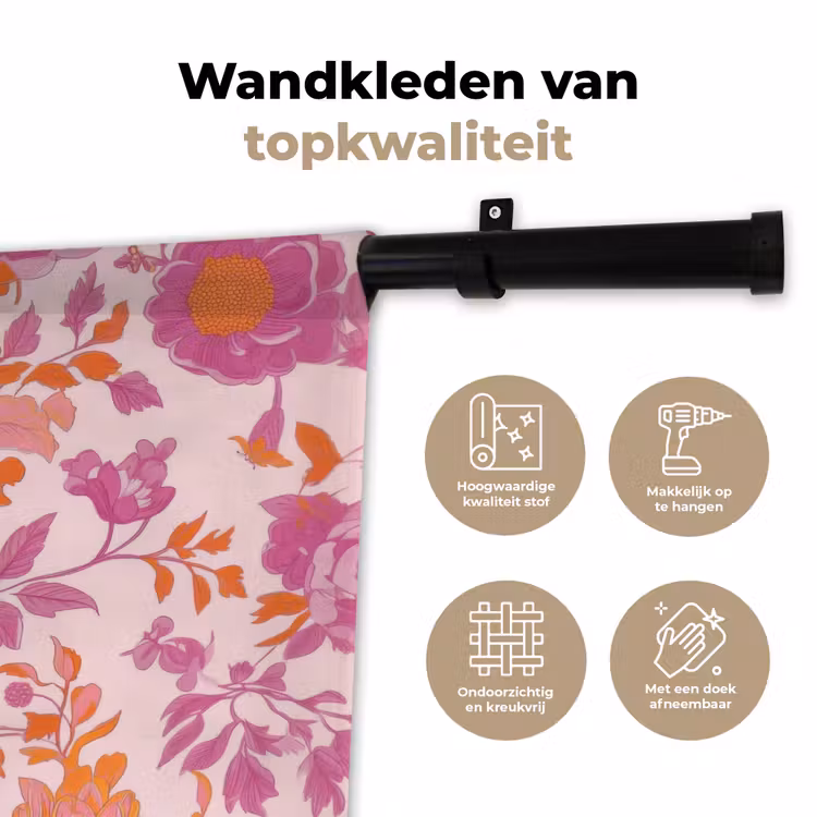Bloemenpatroon - Roze - Oranje - Bloemen Wandkleed katoen klein -sfeer2