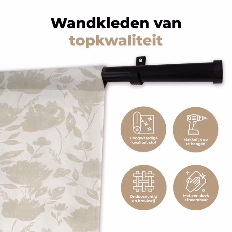 Bloemenpatroon - Silhouet - Wit Wandkleed katoen klein 269 -sfeer2