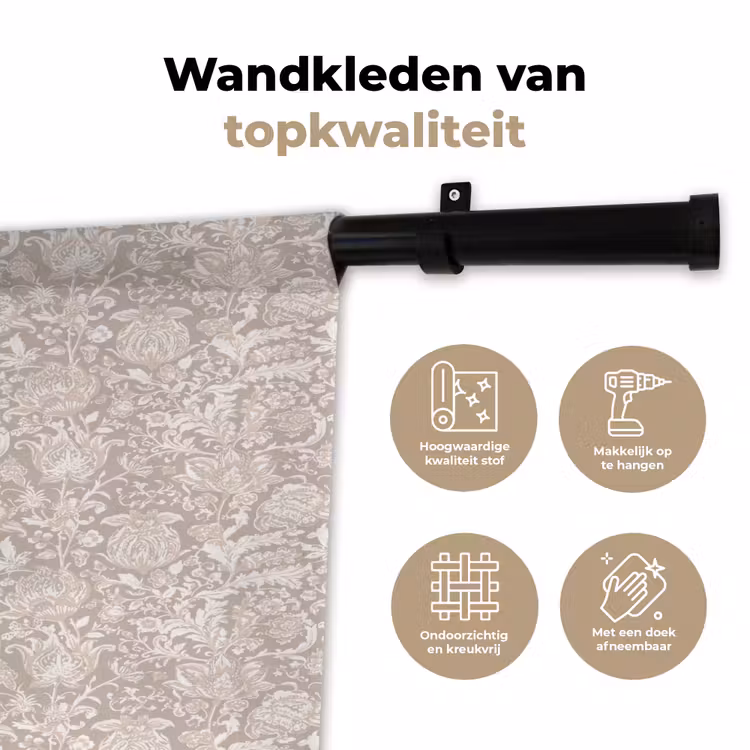 Bloemenprint - Grijs - Crème Wandkleed katoen klein 269 -sfeer2