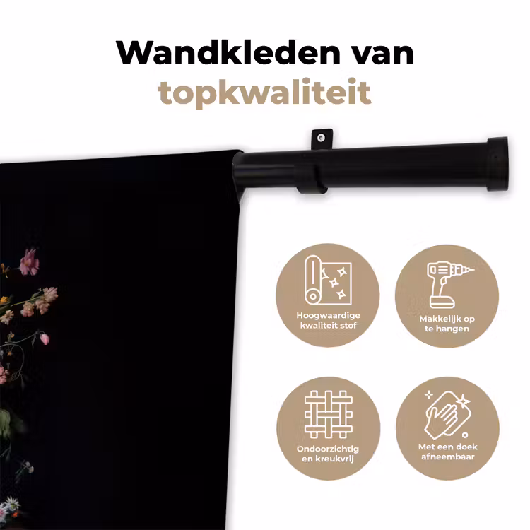 Bloemenvaas - Hout - Bloemen - Boeket Wandkleed katoen klein -sfeer2