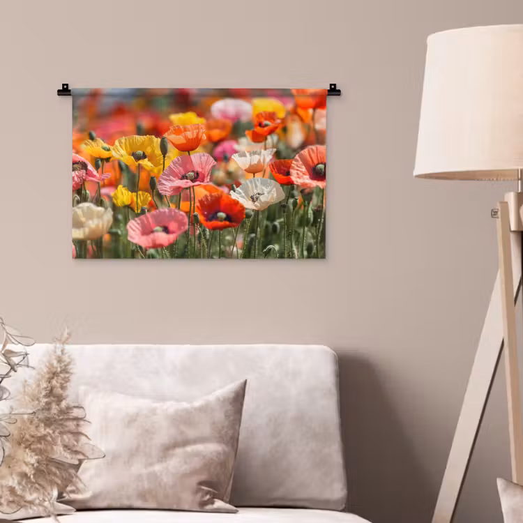 Bloemenveld - Klaprozen - Kleurrijk Wandkleed katoen klein -sfeer4