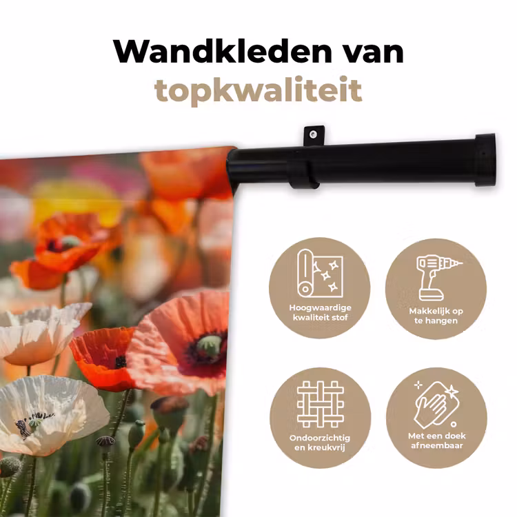Bloemenveld - Klaprozen - Kleurrijk Wandkleed katoen klein -sfeer2