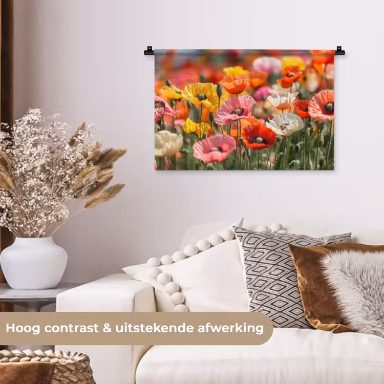 Bloemenveld - Klaprozen - Kleurrijk Wandkleed katoen klein -sfeer1