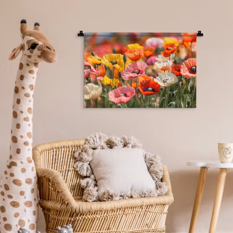 Bloemenveld - Klaprozen - Kleurrijk Wandkleed katoen klein -wsfeer5_kind