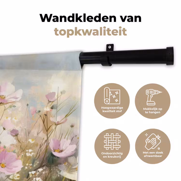 Bloemenveld - Lichte tinten - Geschilderd Wandkleed katoen klein -sfeer2
