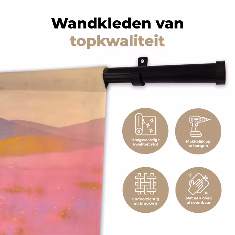 Bloemenweide - Heuvels - Silhouet - Roze Wandkleed katoen klein -sfeer2