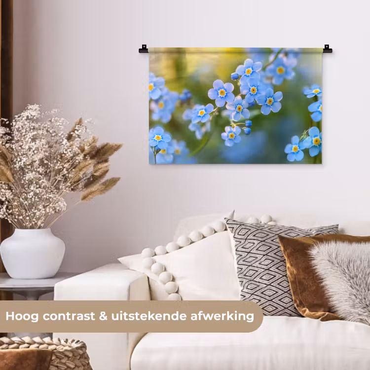 Bloemetjes - Blauw - Vergeet mij nietjes Wandkleed katoen klein -sfeer1