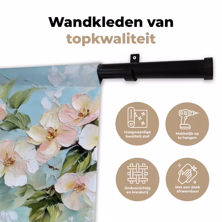 Bloesem - Bladeren - Lichtblauw Wandkleed katoen klein -sfeer2