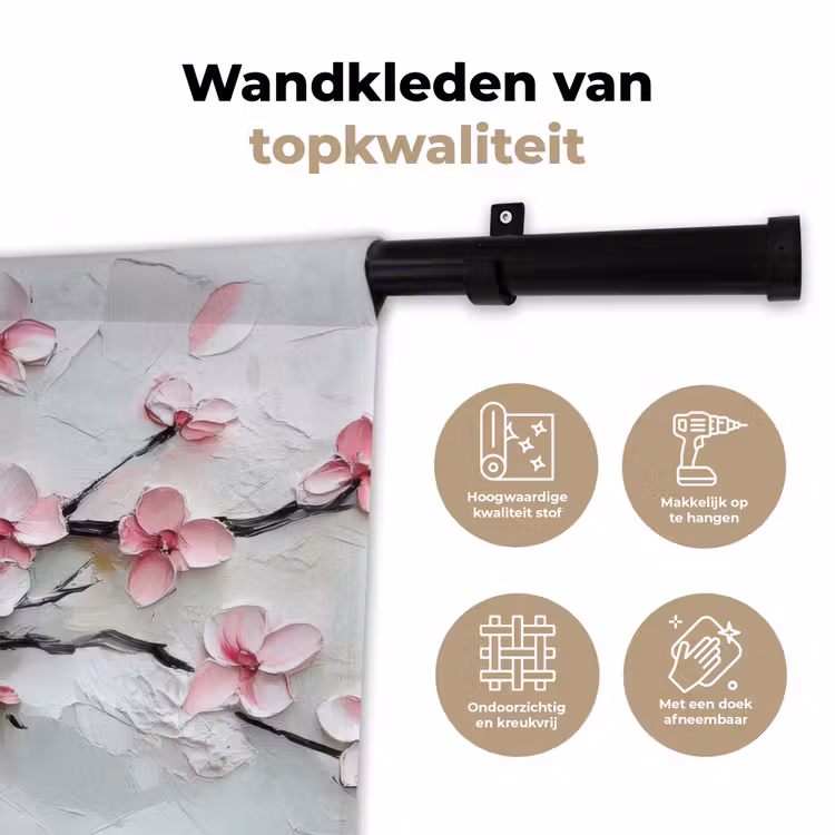 Bloesem - Kunstzinnig - Roze - Sakura Wandkleed katoen klein -sfeer2
