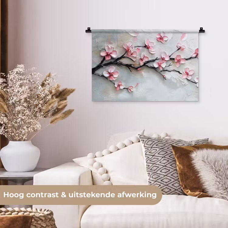 Bloesem - Kunstzinnig - Roze - Sakura Wandkleed katoen klein -sfeer1