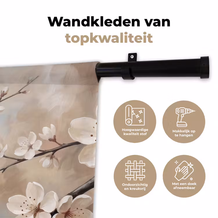 Bloesem - Takken - Schilderij - Beige - Serene Wandkleed katoen klein -sfeer2