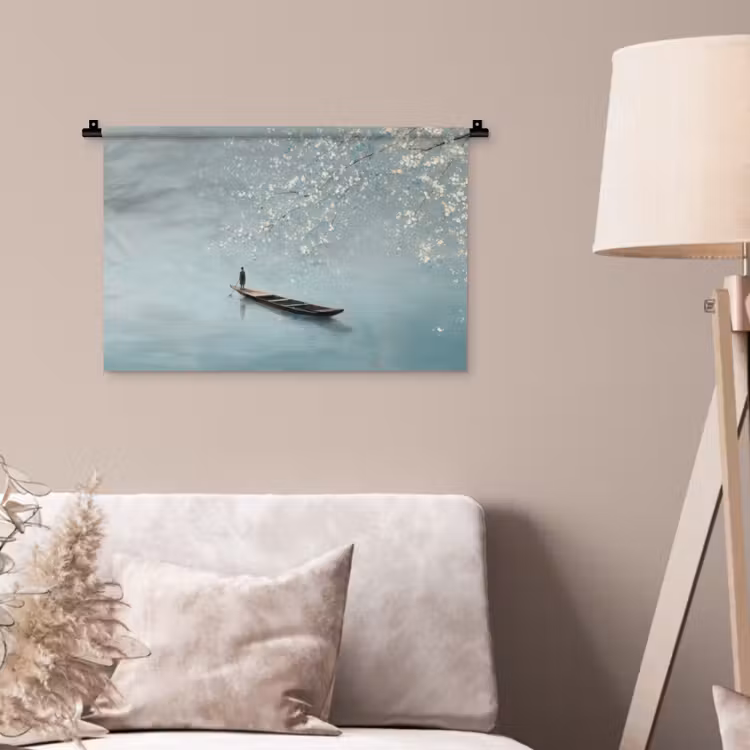 Bloesems - Minimalistisch - Wateroppervlak - Boot Wandkleed katoen klein -sfeer4