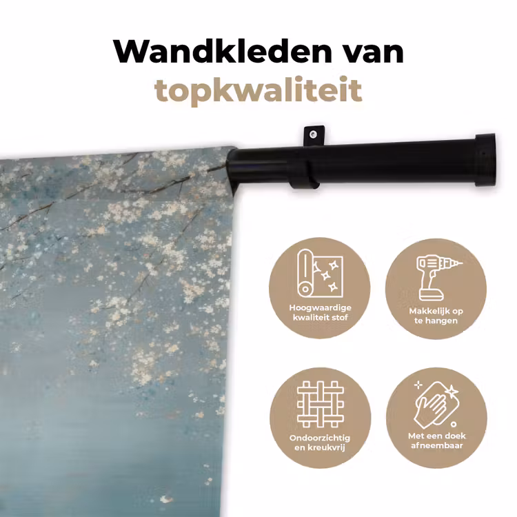 Bloesems - Minimalistisch - Wateroppervlak - Boot Wandkleed katoen klein -sfeer2