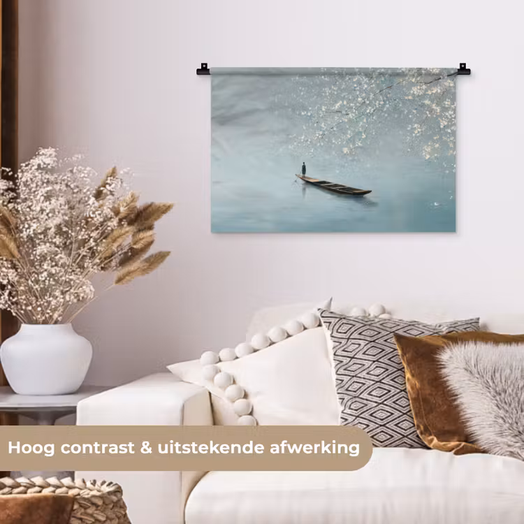 Bloesems - Minimalistisch - Wateroppervlak - Boot Wandkleed katoen klein -sfeer1