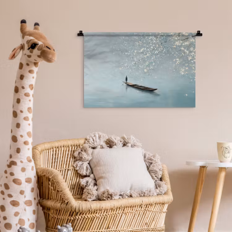 Bloesems - Minimalistisch - Wateroppervlak - Boot Wandkleed katoen klein -wsfeer5_kind