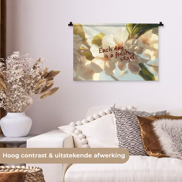 Bloesems - Zonlicht - Quote - Wit Wandkleed katoen klein -sfeer1
