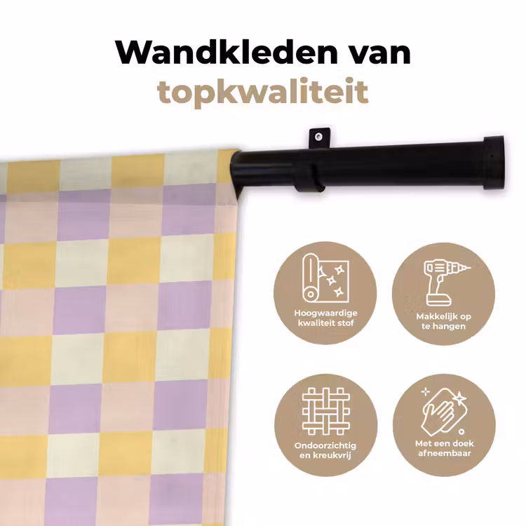 Blokjes - Lila - Geel Wandkleed katoen klein 269 -sfeer2