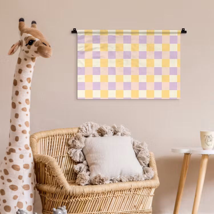 Blokjes - Lila - Geel Wandkleed katoen klein 269 -wsfeer5_kind