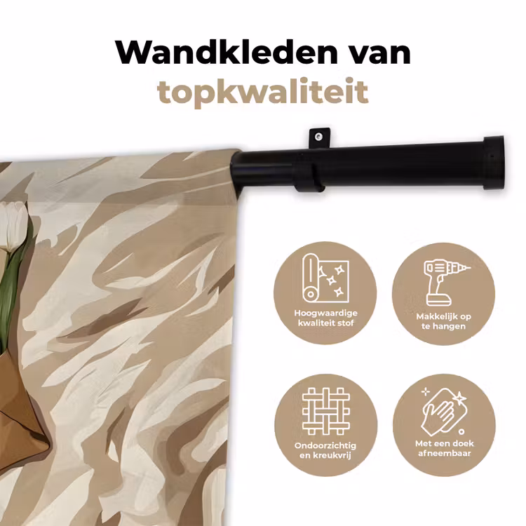 Boek - Illustratie - Tulpen - Koffie Wandkleed katoen klein -sfeer2