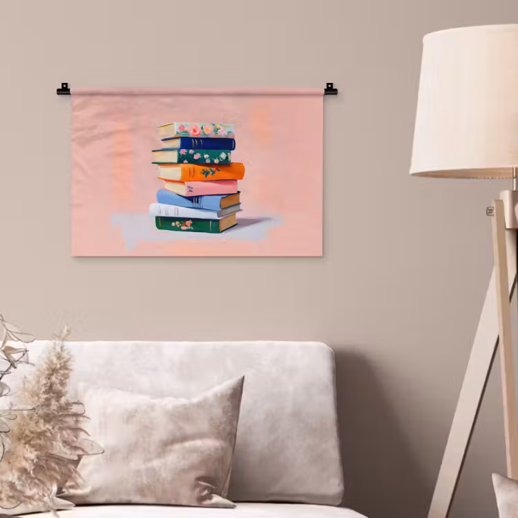 Boeken - Stapel - Kleurrijk Wandkleed katoen klein -sfeer4