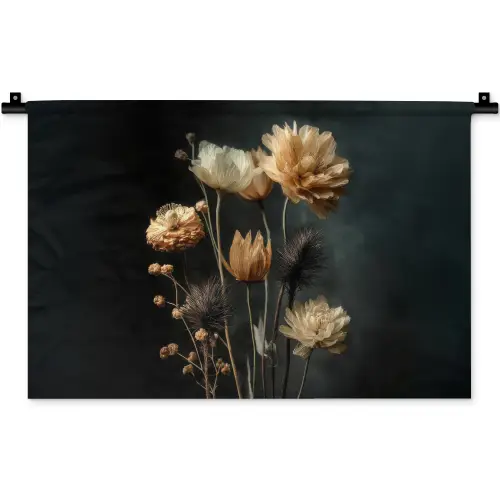 Boeket - Bloemen - Licht - Zwart Wandkleed katoen klein -zz3d