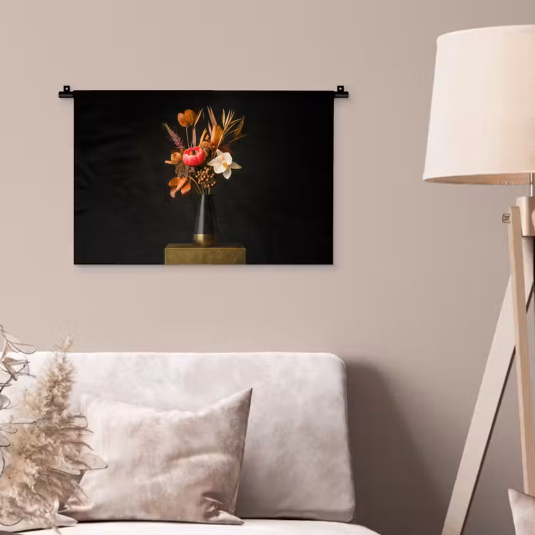 Boeket - Oranje - Gouden - vaas Wandkleed katoen klein -sfeer4
