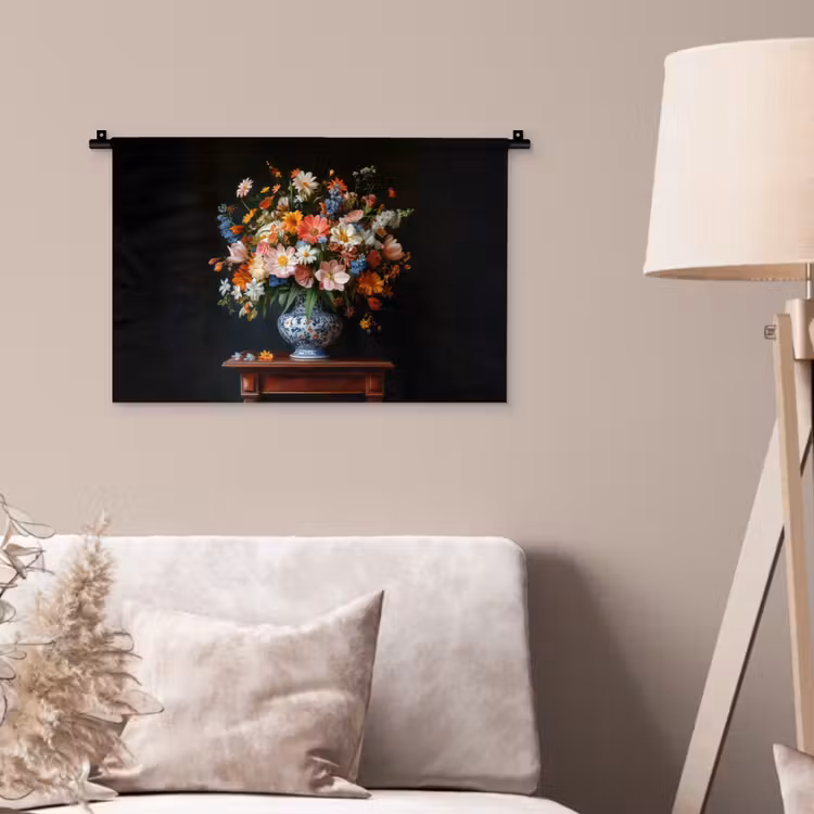 Boeket - Roze - Bloemen - Vaas Wandkleed katoen klein -sfeer4