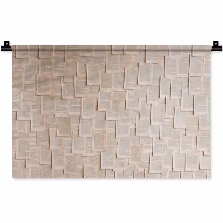 Boekpagina - Collage - Literatuur - Vintage - Beige Wandkleed katoen klein -zz3d